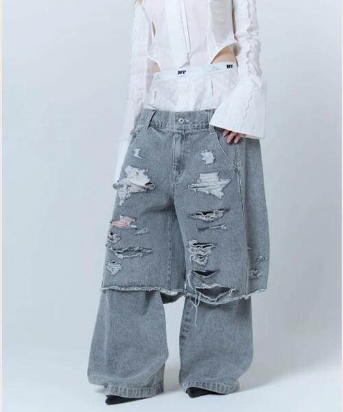 neith.(ネイス)の「neith./ネイス/Destroyed Denim and Legcover(デニムパンツ・レディース・ブルー/グレー・F)」の6枚目の写真