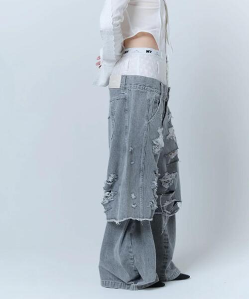 neith.(ネイス)の「neith./ネイス/Destroyed Denim and Legcover(デニムパンツ・レディース・ブルー/グレー・F)」の8枚目の写真