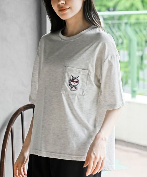rps(アールピーエス)の「スカーフキャット刺繍ポケットT(Tシャツ/カットソー・レディース・チャコールグレー/オフホワイト/その他/オートミール・フリー)」の3枚目の写真