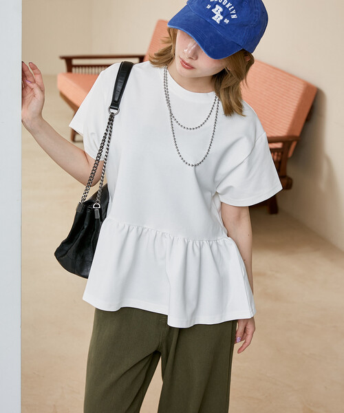 PUBLUX(パブリュクス)の「PUBLUX/パブリュクス <接触冷感>クール ポンチ ペプラム Tシャツ 限定展開(Tシャツ/カットソー・レディース・グレー/オフホワイト/チャコールグレー・フリ-)」の11枚目の写真