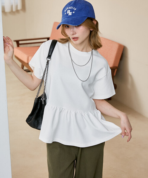 PUBLUX(パブリュクス)の「PUBLUX/パブリュクス <接触冷感>クール ポンチ ペプラム Tシャツ 限定展開(Tシャツ/カットソー・レディース・グレー/オフホワイト/チャコールグレー・フリ-)」の16枚目の写真
