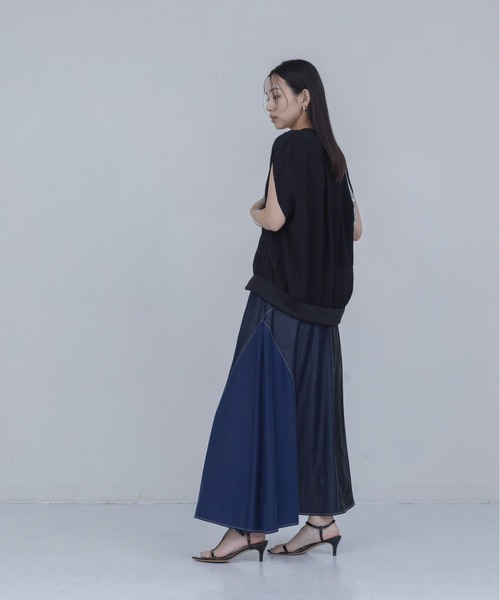 Eimee Law（エイミーロウ）の「4TEXパッチワークフレアスカート（スカート・レディース・ブラック/インディゴブルー・MEDIUM）」の4枚目の写真