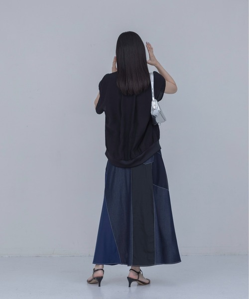 Eimee Law（エイミーロウ）の「4TEXパッチワークフレアスカート（スカート・レディース・ブラック/インディゴブルー・MEDIUM）」の5枚目の写真