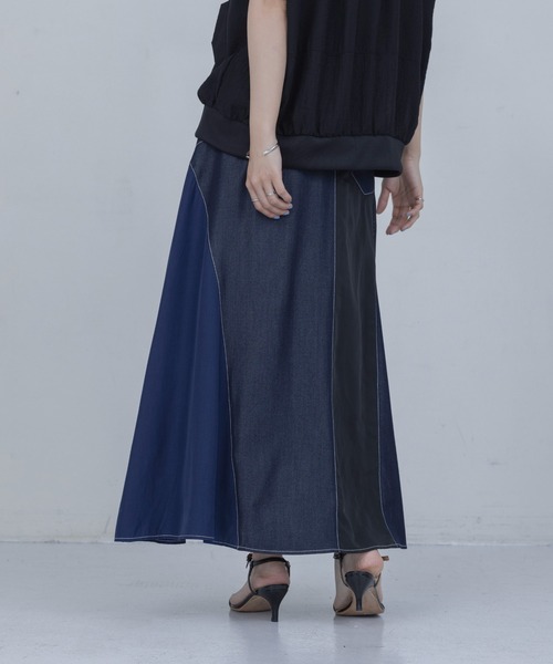 Eimee Law（エイミーロウ）の「4TEXパッチワークフレアスカート（スカート・レディース・ブラック/インディゴブルー・MEDIUM）」の13枚目の写真