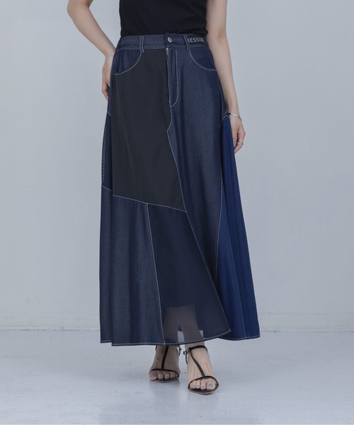 Eimee Law（エイミーロウ）の「4TEXパッチワークフレアスカート（スカート・レディース・ブラック/インディゴブルー・MEDIUM）」の15枚目の写真