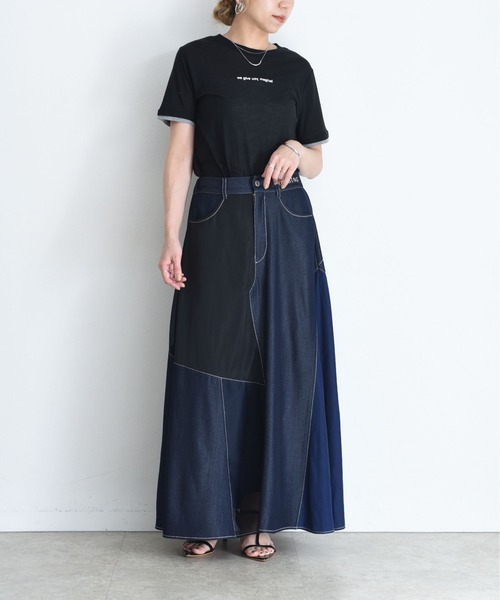 Eimee Law（エイミーロウ）の「4TEXパッチワークフレアスカート（スカート・レディース・ブラック/インディゴブルー・MEDIUM）」の20枚目の写真