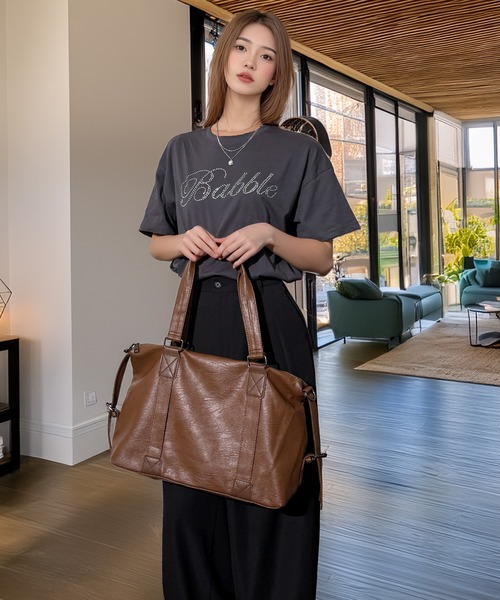 Candlestick(キャンドルスティック)の「上品 高見え PUレザー 2WAY ショルダーバッグ 斜めがけ スクエア トートバッグ 通勤 通学 デート 韓国 ファッション(ショルダーバッグ・レディース・アイボリー/ブラウン/ブラック・ONESIZE)」の10枚目の写真