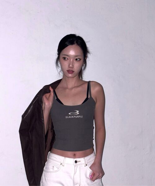 BLACKPURPLE(ブラックパープル)の「バックレスリブスリーブレス_チャコール(Tシャツ/カットソー・レディース・チャコール・FREE)」の7枚目の写真