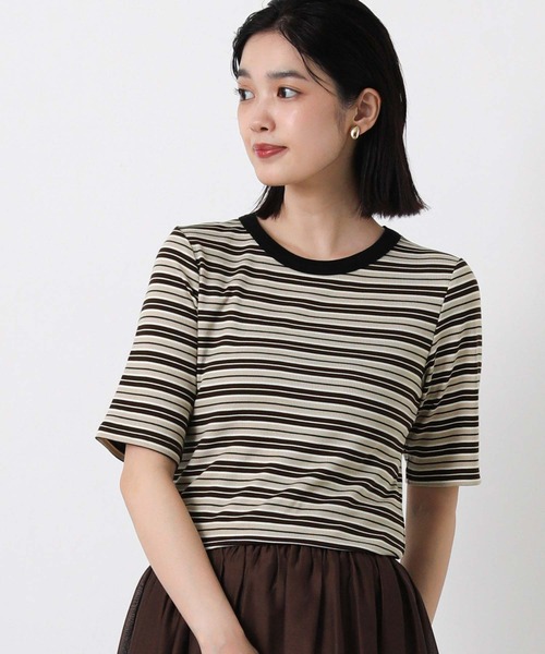 Gready Brilliant(グレディブリリアン)の「マルチボーダークルーネックカットソー(Tシャツ/カットソー・レディース・グリーン系/ブラウン系・38)」の2枚目の写真