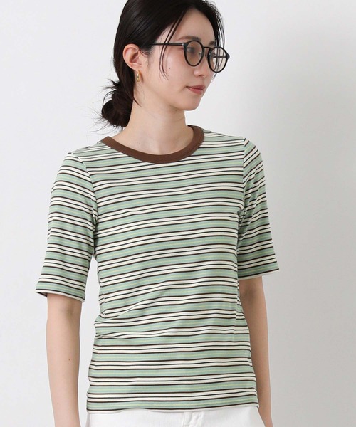 Gready Brilliant(グレディブリリアン)の「マルチボーダークルーネックカットソー(Tシャツ/カットソー・レディース・グリーン系/ブラウン系・38)」の19枚目の写真