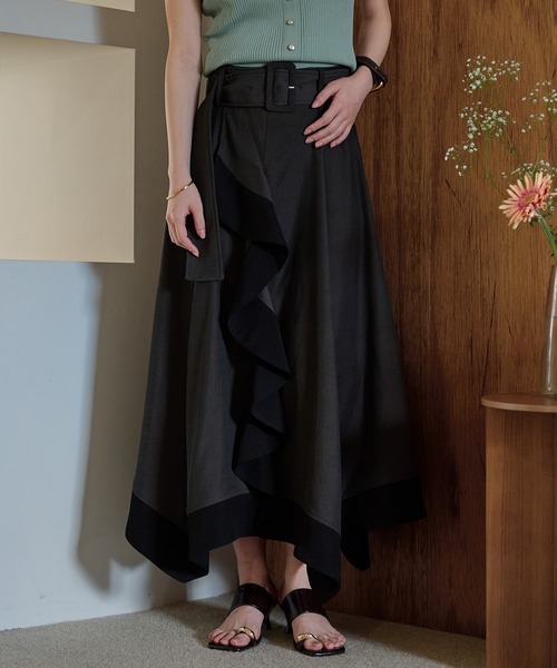mideal(マイディール)の「two tone frill hem skirt / バイカラーフリルヘムスカート(スカート・レディース・アイボリー/ブラック・FREE)」の1枚目の写真