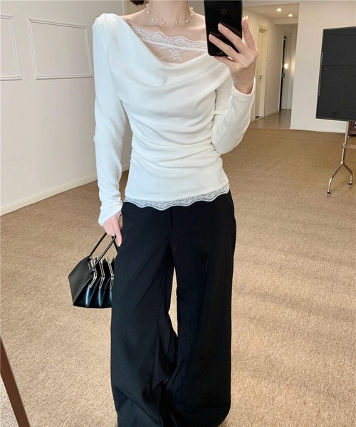 AVYL(アヴィル)の「レースドッキングドレープシャーリングトップス(Tシャツ/カットソー・レディース・オフホワイト・M)」の10枚目の写真