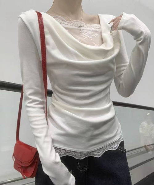 AVYL(アヴィル)の「レースドッキングドレープシャーリングトップス(Tシャツ/カットソー・レディース・オフホワイト・M)」の4枚目の写真