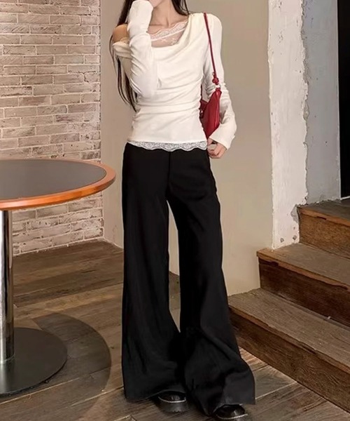 AVYL(アヴィル)の「レースドッキングドレープシャーリングトップス(Tシャツ/カットソー・レディース・オフホワイト・M)」の8枚目の写真