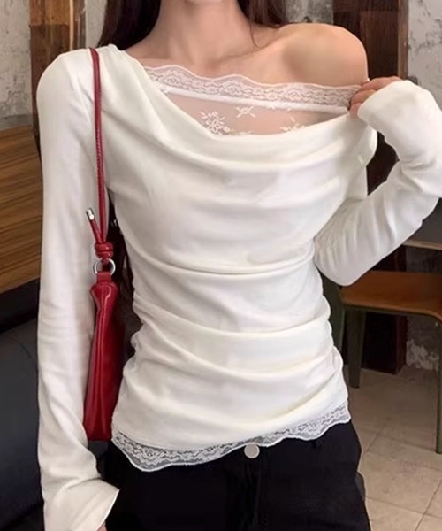 AVYL(アヴィル)の「レースドッキングドレープシャーリングトップス(Tシャツ/カットソー・レディース・オフホワイト・M)」の13枚目の写真