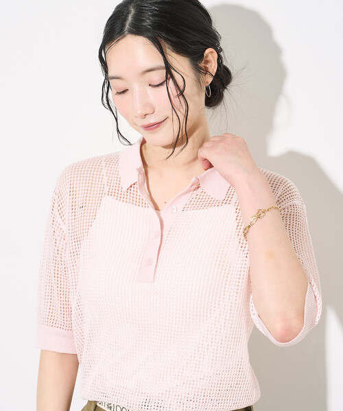 FREAK'S STORE(フリークスストア)の「FRUIT OF THE LOOM × FREAK'S STORE/フルーツオブザルーム 別注 透かし編みポロニット/サマーニット(ニット/セーター・レディース・ネイビー/オフホワイト/ピンク・フリ-)」の13枚目の写真