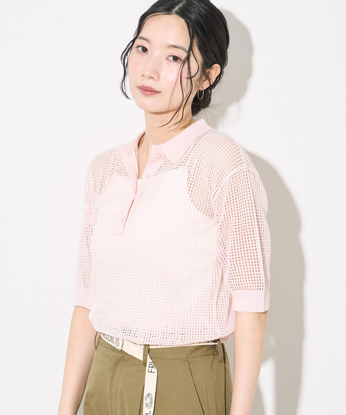 FREAK'S STORE(フリークスストア)の「FRUIT OF THE LOOM × FREAK'S STORE/フルーツオブザルーム 別注 透かし編みポロニット/サマーニット(ニット/セーター・レディース・ネイビー/オフホワイト/ピンク・フリ-)」の14枚目の写真