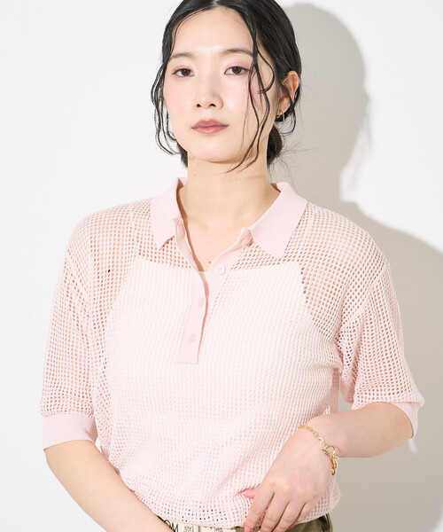 FREAK'S STORE(フリークスストア)の「FRUIT OF THE LOOM × FREAK'S STORE/フルーツオブザルーム 別注 透かし編みポロニット/サマーニット(ニット/セーター・レディース・ネイビー/オフホワイト/ピンク・フリ-)」の15枚目の写真