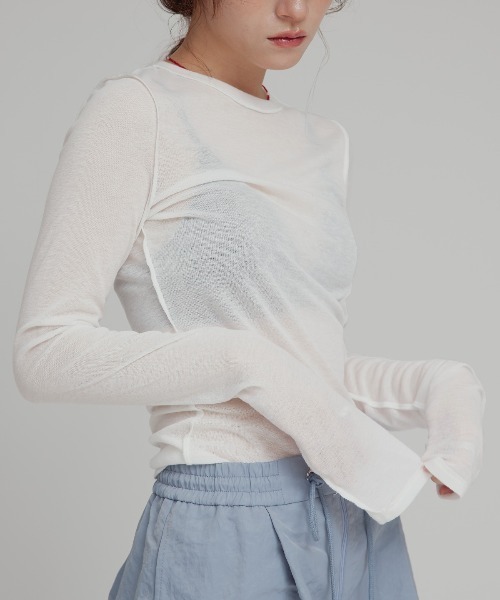 W:Huku(フーク)の「リバーシブルロングスリーブTシャツ / Reversible Long-Sleeve T-Shirt(Tシャツ/カットソー・レディース・ブラック/オフホワイト/ブルー系その他/イエロー系その他/ベージュ・FREE)」の2枚目の写真