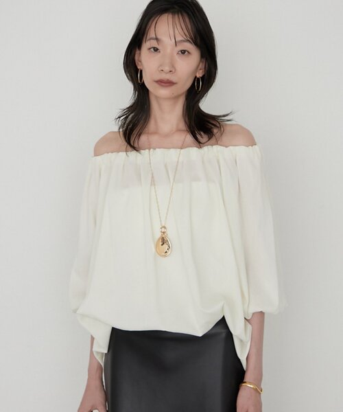 LOUNGEDRESS(ラウンジドレス)の「《セットアップ可》【JAPAN MADE】カラミメッシュオフショルプルオーバー(シャツ/ブラウス・レディース・ブラック/オフホワイト/ブラウン・FREE)」の8枚目の写真