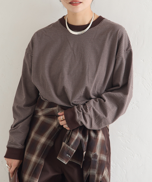 JOURNAL STANDARD(ジャーナルスタンダード)の「【oaedit】 ボーダープルオーバー(Tシャツ/カットソー・レディース・ワイン/ダークブルー/チョコ・FREE)」の2枚目の写真