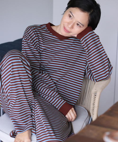 JOURNAL STANDARD(ジャーナルスタンダード)の「【oaedit】 ボーダープルオーバー(Tシャツ/カットソー・レディース・ワイン/ダークブルー/チョコ・FREE)」の1枚目の写真