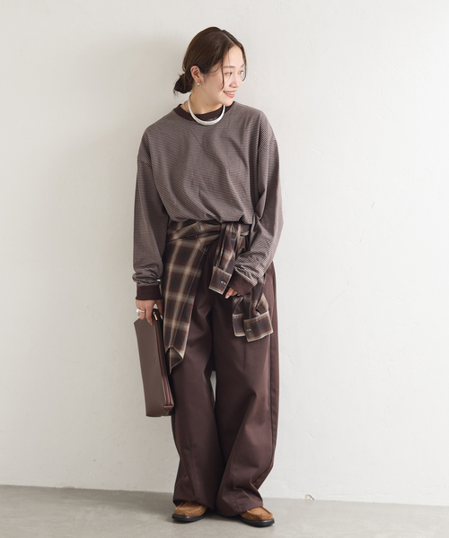 JOURNAL STANDARD(ジャーナルスタンダード)の「【oaedit】 ボーダープルオーバー(Tシャツ/カットソー・レディース・ワイン/ダークブルー/チョコ・FREE)」の5枚目の写真