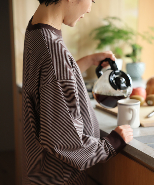 JOURNAL STANDARD(ジャーナルスタンダード)の「【oaedit】 ボーダープルオーバー(Tシャツ/カットソー・レディース・ワイン/ダークブルー/チョコ・FREE)」の10枚目の写真