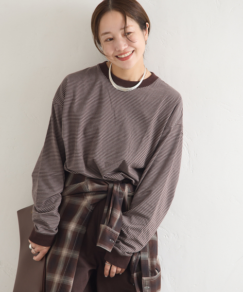 JOURNAL STANDARD(ジャーナルスタンダード)の「【oaedit】 ボーダープルオーバー(Tシャツ/カットソー・レディース・ワイン/ダークブルー/チョコ・FREE)」の12枚目の写真