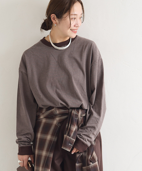 JOURNAL STANDARD(ジャーナルスタンダード)の「【oaedit】 ボーダープルオーバー(Tシャツ/カットソー・レディース・ワイン/ダークブルー/チョコ・FREE)」の13枚目の写真