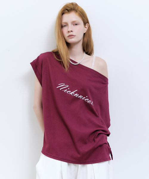 NICK&NICOLE(ニックアンドニコール)の「LETTERING OFF SHOULDER TOP_PLUM(Tシャツ/カットソー・レディース・その他・FREE)」の2枚目の写真