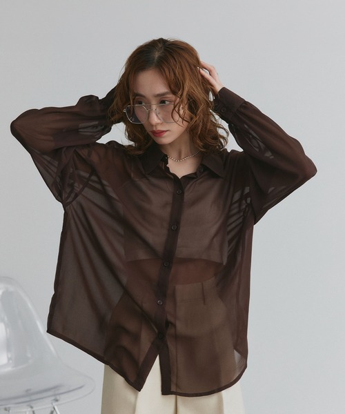 ad thie(アドティエ)の「オーバーサイズ シアー シャツ(シャツ/ブラウス・レディース・ブラック/ダークブラウン/オフホワイト/ブルー・FREE)」の4枚目の写真