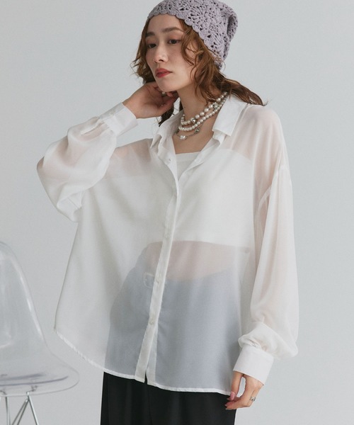ad thie(アドティエ)の「オーバーサイズ シアー シャツ(シャツ/ブラウス・レディース・ブラック/ダークブラウン/オフホワイト/ブルー・FREE)」の2枚目の写真