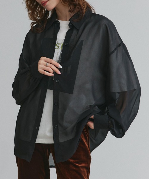 ad thie(アドティエ)の「オーバーサイズ シアー シャツ(シャツ/ブラウス・レディース・ブラック/ダークブラウン/オフホワイト/ブルー・FREE)」の3枚目の写真