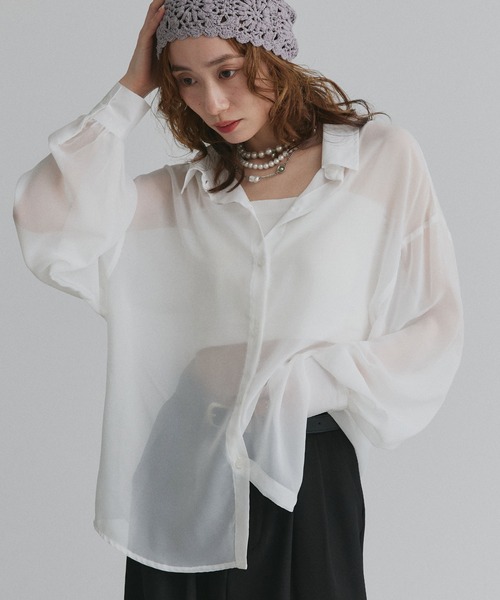 ad thie(アドティエ)の「オーバーサイズ シアー シャツ(シャツ/ブラウス・レディース・ブラック/ダークブラウン/オフホワイト/ブルー・FREE)」の8枚目の写真