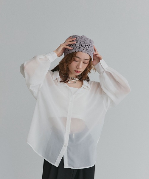 ad thie(アドティエ)の「オーバーサイズ シアー シャツ(シャツ/ブラウス・レディース・ブラック/ダークブラウン/オフホワイト/ブルー・FREE)」の9枚目の写真
