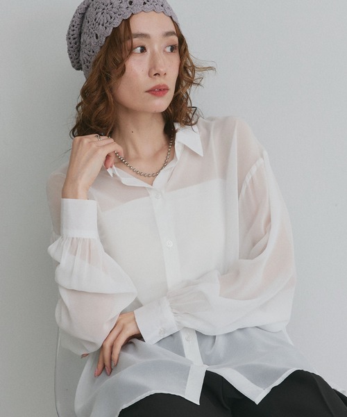 ad thie(アドティエ)の「オーバーサイズ シアー シャツ(シャツ/ブラウス・レディース・ブラック/ダークブラウン/オフホワイト/ブルー・FREE)」の13枚目の写真