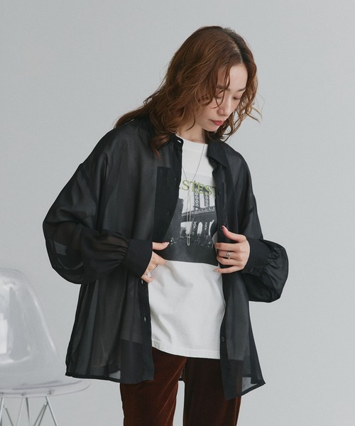 ad thie(アドティエ)の「オーバーサイズ シアー シャツ(シャツ/ブラウス・レディース・ブラック/ダークブラウン/オフホワイト/ブルー・FREE)」の17枚目の写真