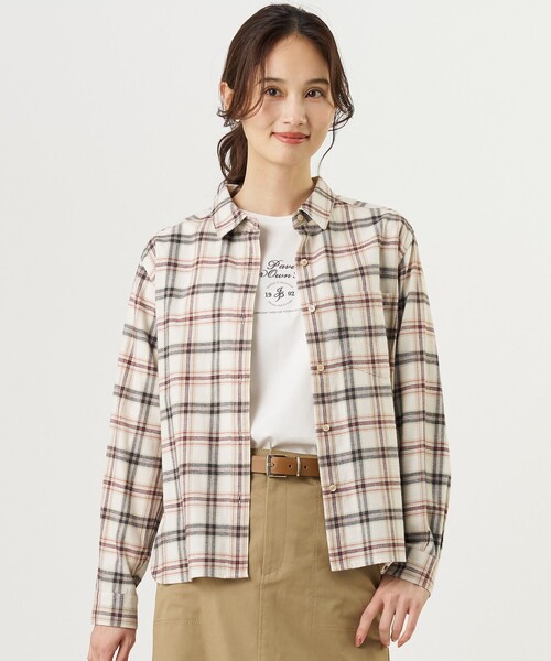 J.PRESS Ladies(J.プレス レディス)の「コットン 起毛 タータンチェック シャツ(シャツ/ブラウス・レディース・レッド系3/アイボリー系3/ネイビー系3・XS)」の1枚目の写真