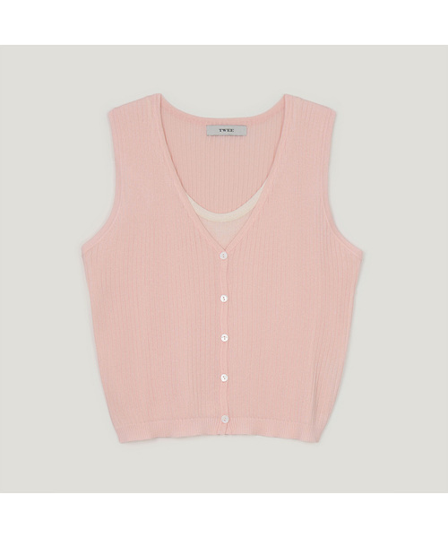 TWEE(トゥウィー)の「ロニ 配色レイヤードニットスリーブレス(Tシャツ/カットソー・レディース・Beige/スカイブルー/ブラック/ライトピンク・FREE)」の1枚目の写真