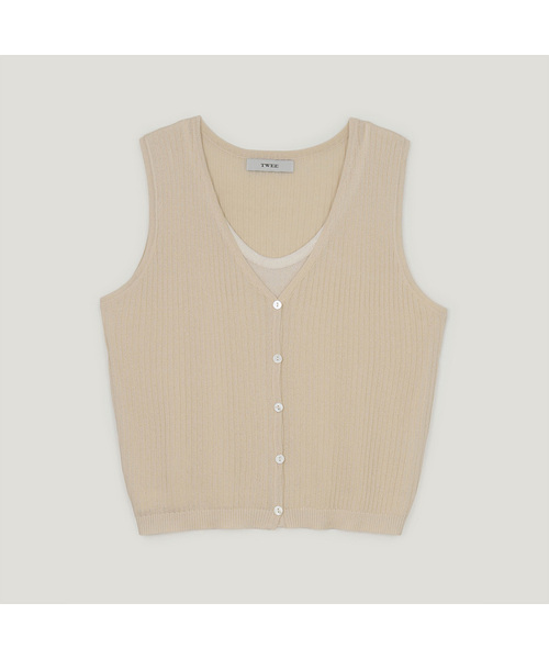 TWEE(トゥウィー)の「ロニ 配色レイヤードニットスリーブレス(Tシャツ/カットソー・レディース・Beige/スカイブルー/ブラック/ライトピンク・FREE)」の3枚目の写真