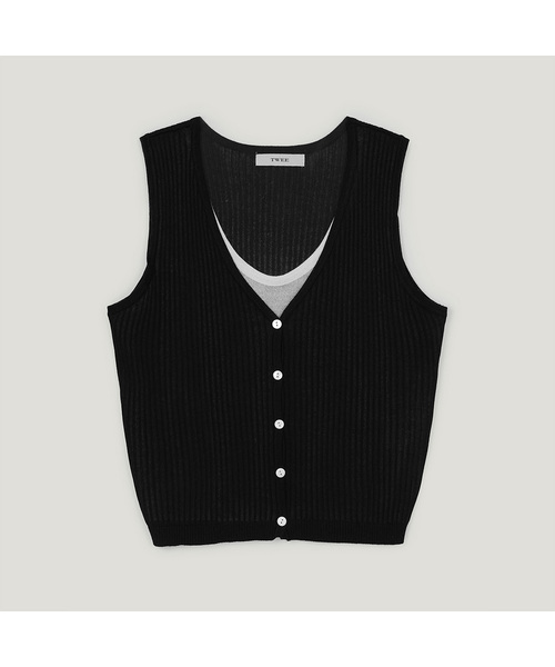 TWEE(トゥウィー)の「ロニ 配色レイヤードニットスリーブレス(Tシャツ/カットソー・レディース・Beige/スカイブルー/ブラック/ライトピンク・FREE)」の2枚目の写真