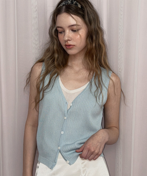 TWEE(トゥウィー)の「ロニ 配色レイヤードニットスリーブレス(Tシャツ/カットソー・レディース・Beige/スカイブルー/ブラック/ライトピンク・FREE)」の7枚目の写真