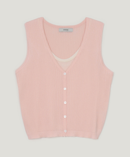 TWEE(トゥウィー)の「ロニ 配色レイヤードニットスリーブレス(Tシャツ/カットソー・レディース・Beige/スカイブルー/ブラック/ライトピンク・FREE)」の8枚目の写真