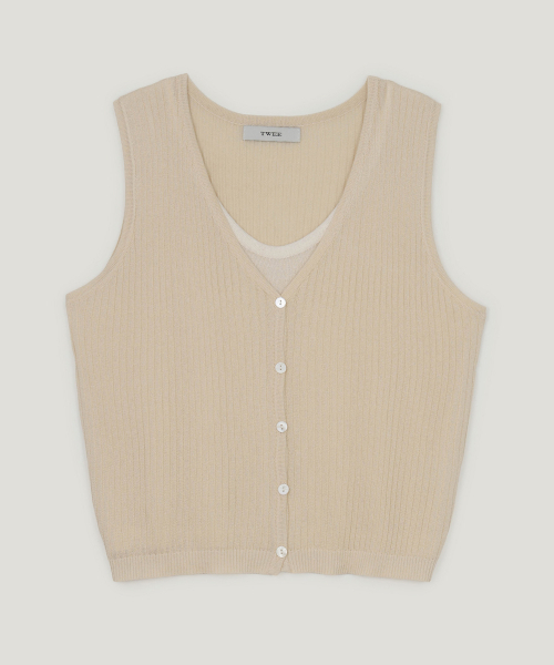 TWEE(トゥウィー)の「ロニ 配色レイヤードニットスリーブレス(Tシャツ/カットソー・レディース・Beige/スカイブルー/ブラック/ライトピンク・FREE)」の9枚目の写真
