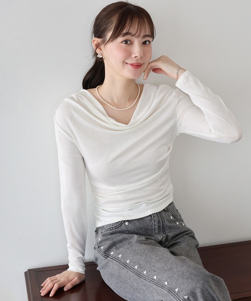 BLUEEAST(ブルーイースト)の「ラメドレープカットソー(Tシャツ/カットソー・レディース・グレー/ホワイト/ブラック・MEDIUM)」の2枚目の写真
