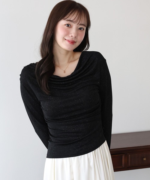BLUEEAST(ブルーイースト)の「ラメドレープカットソー(Tシャツ/カットソー・レディース・グレー/ホワイト/ブラック・MEDIUM)」の1枚目の写真