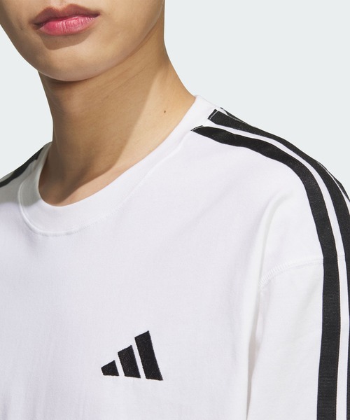 adidas(アディダス)の「エッセンシャルズ プラス ルーズフィット スリーストライプス シングルジャージー 長袖Tシャツ / ロンT / アディダス adidas(Tシャツ/カットソー・メンズ・ホワイト・XX-LARGE/3XL/LARGE/MEDIUM/SMALL/X-LARGE/X-SMALL)」の5枚目の写真