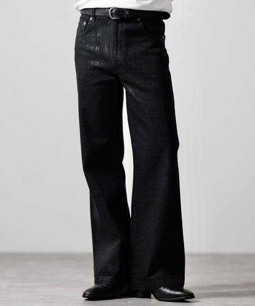 CLEL(クレイル)の「【CLEL】Coating Denim Pants / コーティングデニムパンツ(デニムパンツ・メンズ・ブラック・XS/S/M/L)」の1枚目の写真