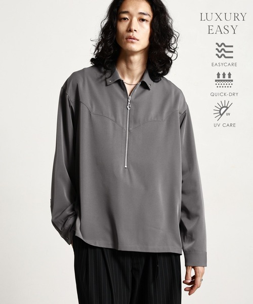 RAGEBLUE（レイジブルー）の「【LUXURY＋EASY】＜イージーケア＞WESTERN HALF ZIP SHIRTS/ラグイージーウエスタンハーフジップシャツLS（シャツ/ブラウス・メンズ・グレー/ワインレッド/ブラック・MEDIUM/LARGE）」の2枚目の写真